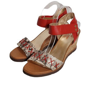 Marc Joseph Dyckman Strappy Red Leather‎ Wedge Sandals